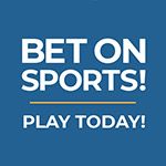 Blue square graphic with Bet on Sports in white text